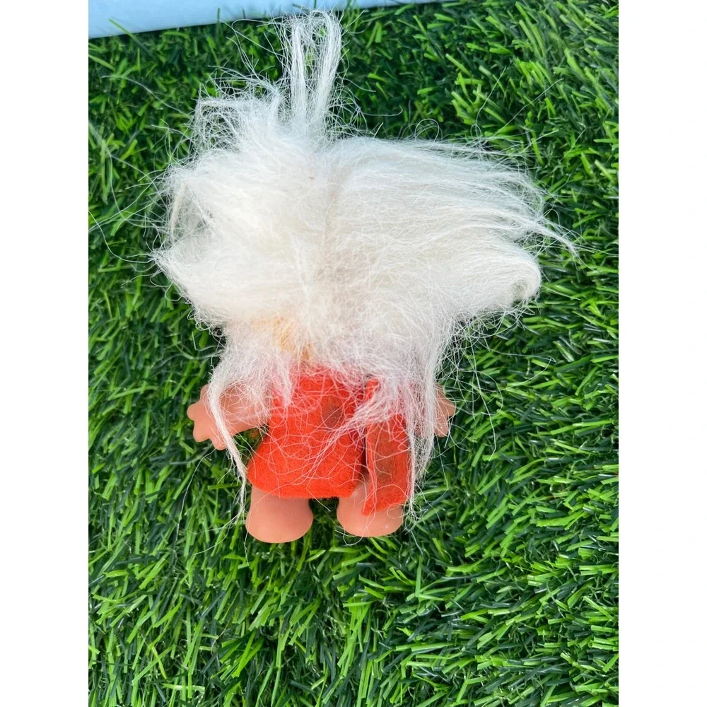 Vintage Thomas Dam Troll Doll White Hair Orange Eyes Red Outfit 3 Inch Toy